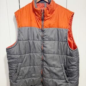 Nordic Track Orange & Gray Colorblock Full Zip Puffer Vest Jacket Mens Size XXL